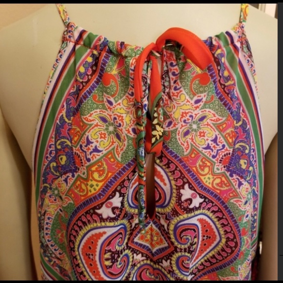 Red Bohemian Print Hankerchief Midi Dress - Picture 6 of 8